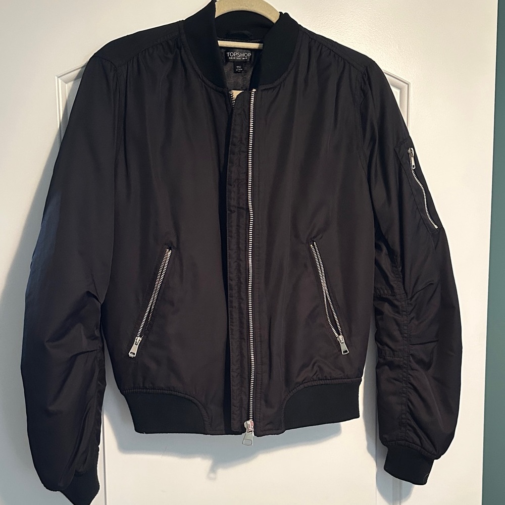 Topshop Black Bomber Jacket with Silver Hardware